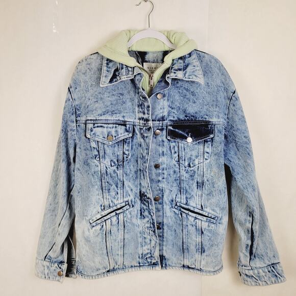 Samantha Sipos Zinna Acid Wash Hooded Denim Jacket Size Small 90s retro grunge - Picture 1 of 9